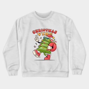 Christmas vibe. Christmas tree cartoon mascot carries a bag of gifts Crewneck Sweatshirt